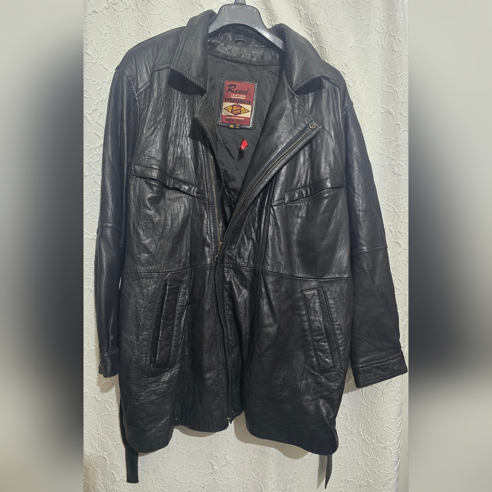 Men's Reed Black Leather Sportswear Coat w/ Zip Out Thinsulate Lining Size 46